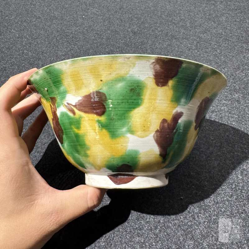 清康熙 虎皮三彩斗笠碗 - 图2